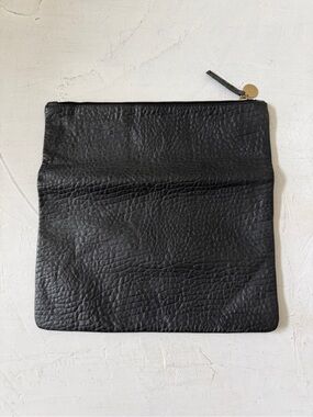 CLARE V. VIVIER Black Textured Leather Foldover Clutch Bag